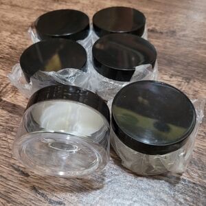 New Clear Low Profile Plastic Jars w/ Black Lids (4 oz./ 6 pk.)